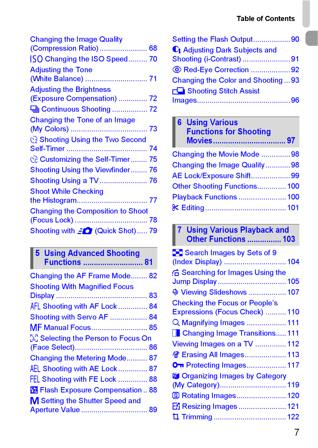 Canon IXUS980IS manual Using Various, Table of Contents 