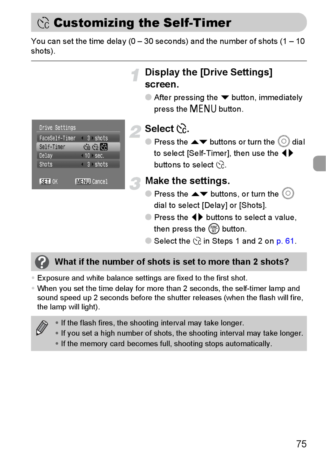 Canon IXUS980IS manual $ Customizing the Self-Timer, Select $, Make the settings 