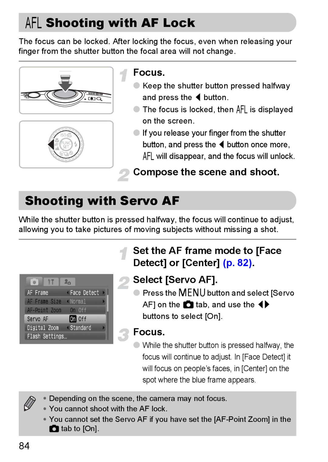 Canon IXUS980IS manual Shooting with AF Lock, Shooting with Servo AF 