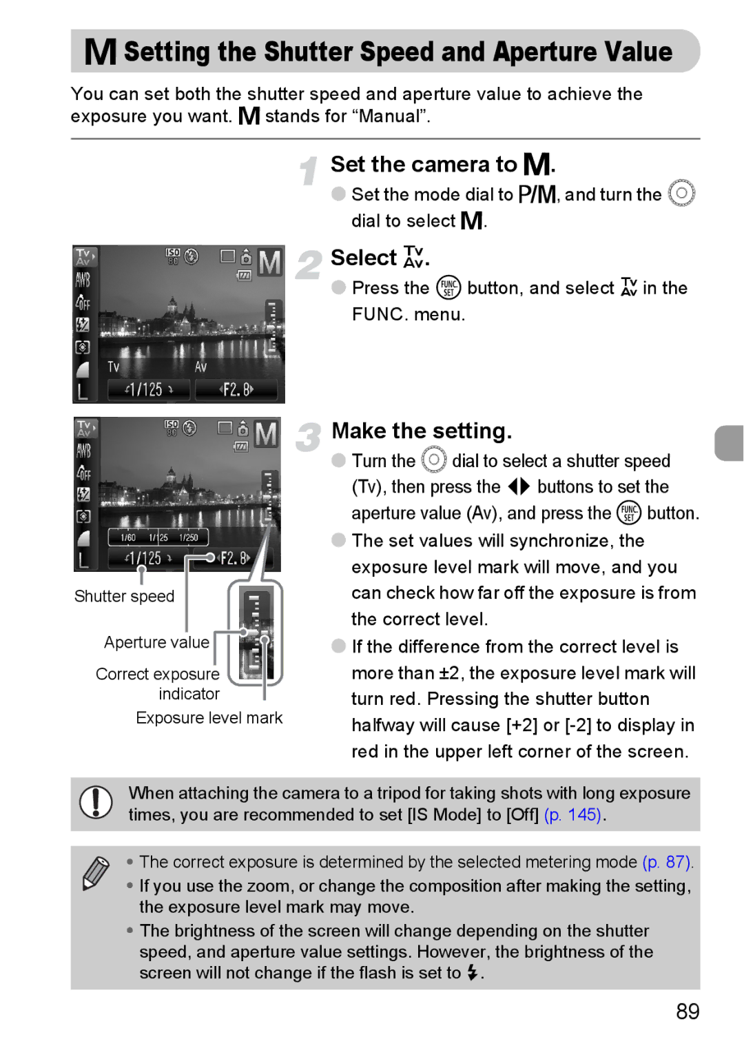 Canon IXUS980IS manual Setting the Shutter Speed and Aperture Value, Set the camera to D, Select Ω 