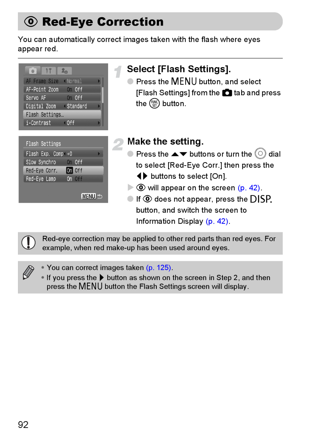 Canon IXUS980IS manual Red-Eye Correction, Select Flash Settings 