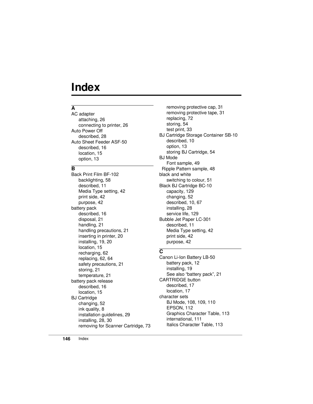 Canon K10158 manual Index 