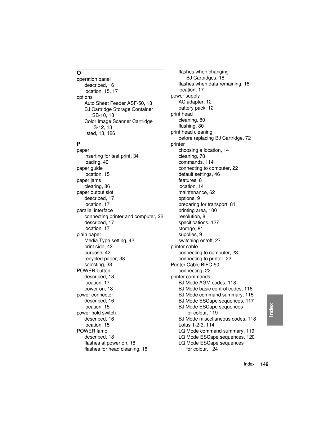 Canon K10158 manual For colour BJ Mode miscellaneous codes, 118 Lotus 1-2-3 