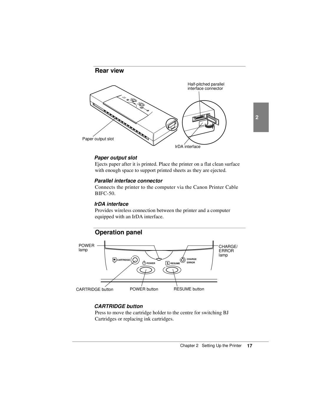 Canon K10158 manual Rear view, Operation panel 