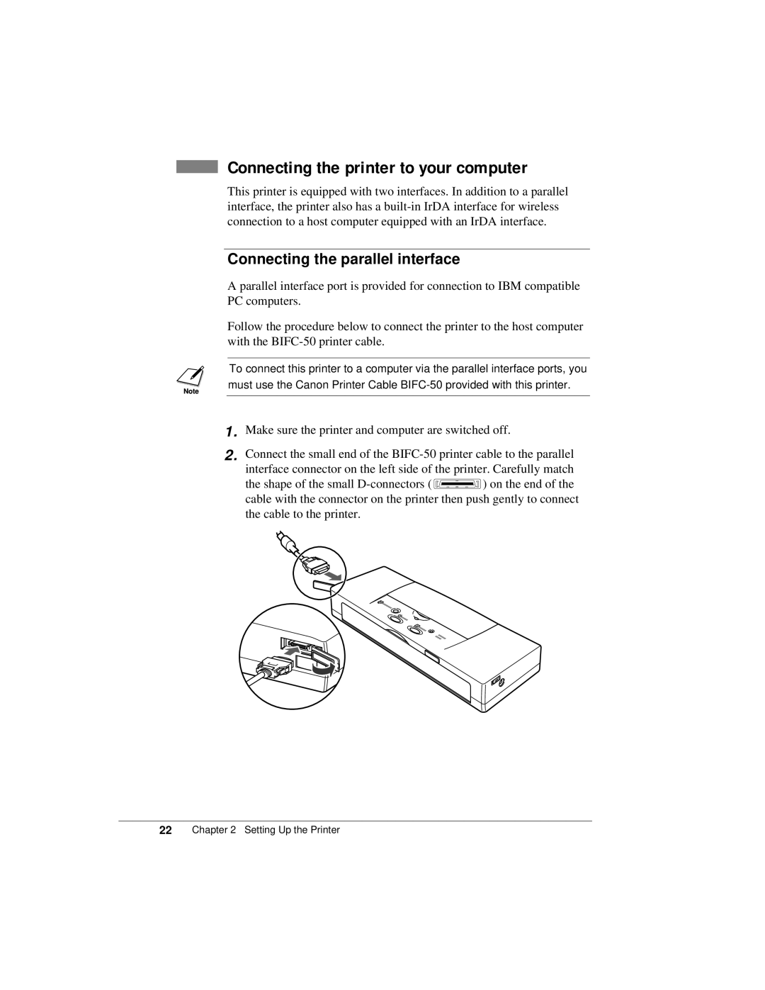 Canon K10158 manual Connecting the printer to your computer, Connecting the parallel interface 