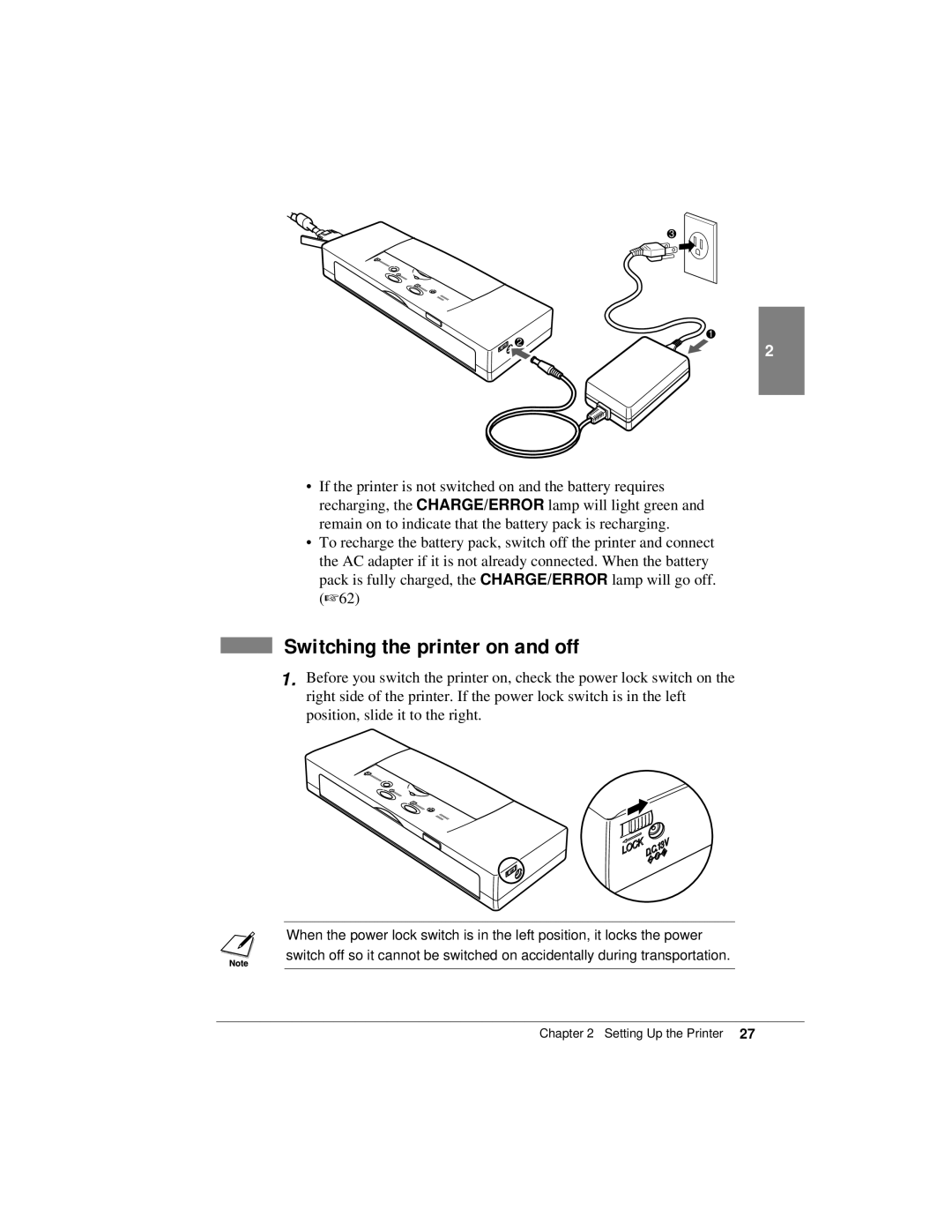 Canon K10158 manual Switching the printer on and off 