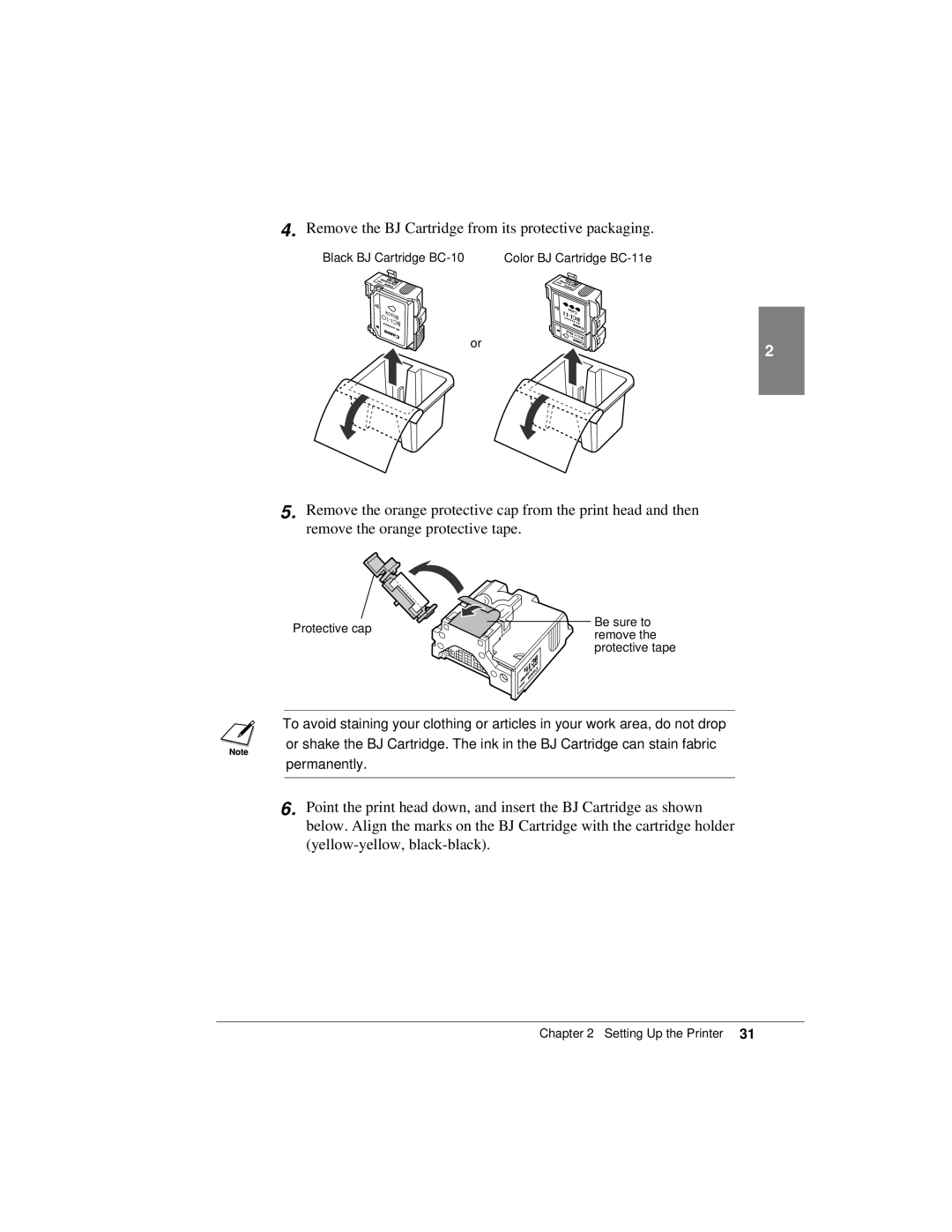 Canon K10158 manual Remove the BJ Cartridge from its protective packaging 