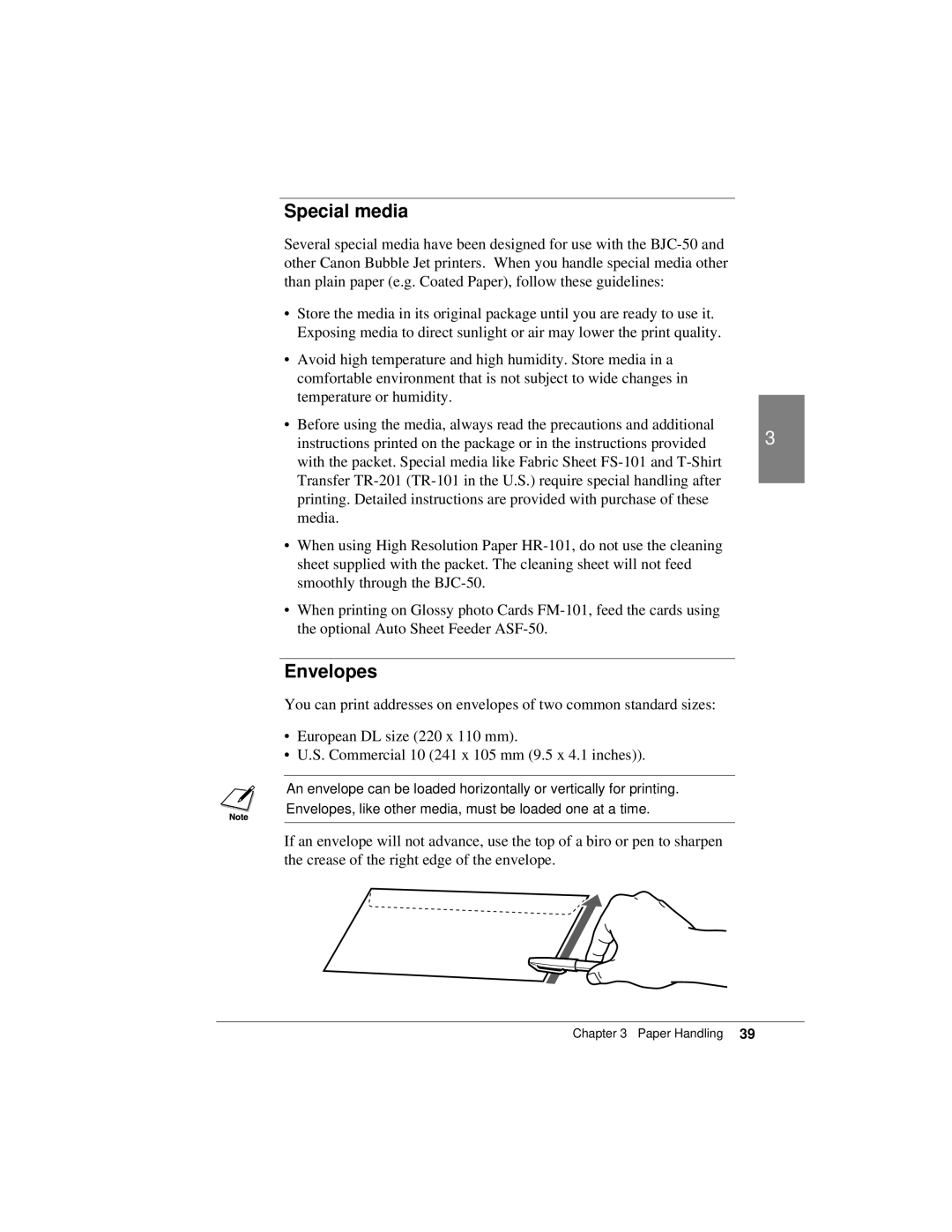 Canon K10158 manual Special media, Envelopes 