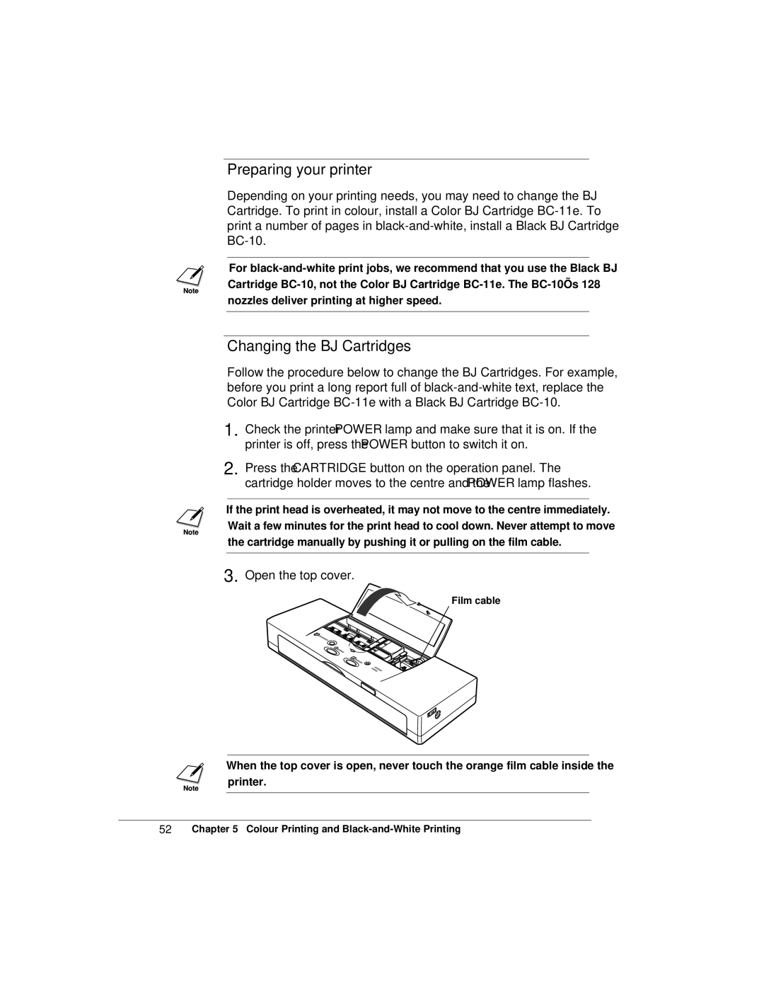 Canon K10158 manual Preparing your printer, Changing the BJ Cartridges 