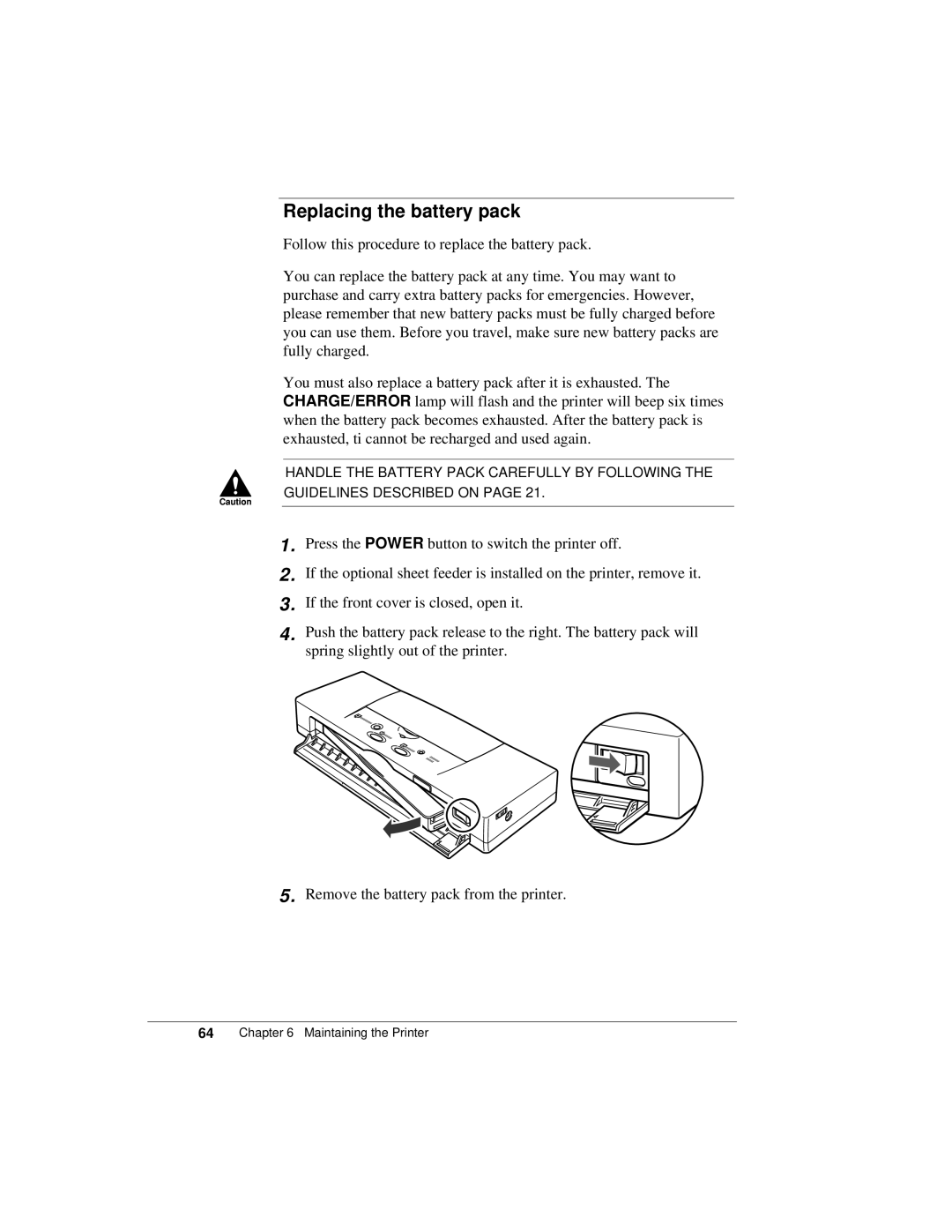 Canon K10158 manual Replacing the battery pack 