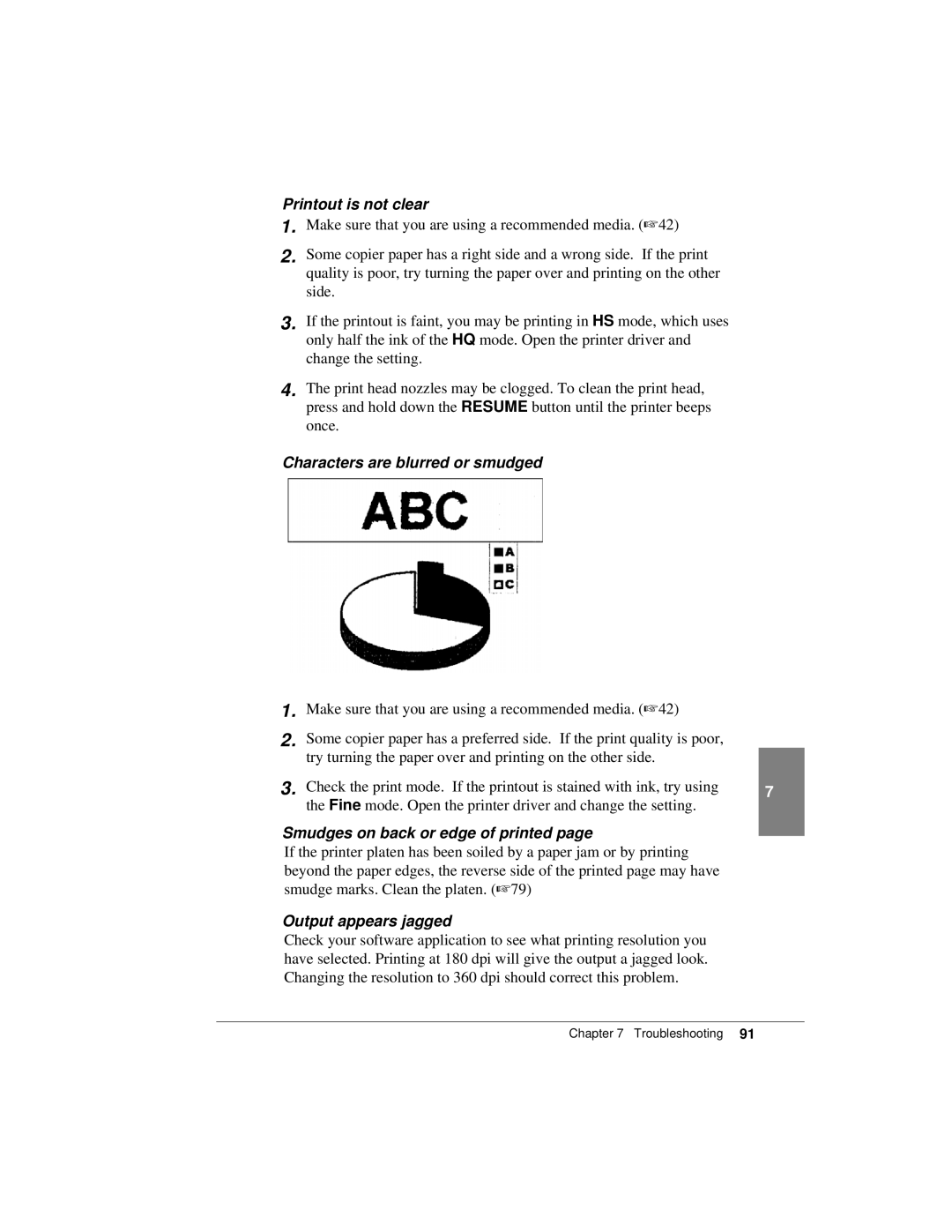 Canon K10158 manual Printout is not clear, Characters are blurred or smudged, Smudges on back or edge of printed 