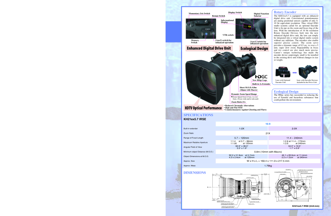 Canon KH21EX5.7 manual Rotary Encoder, Ecological Design 