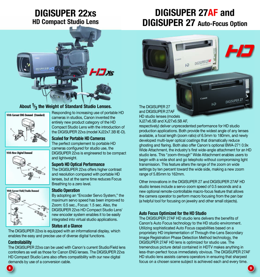 Canon FK30-300, FK14.5-60 About 1/3 the Weight of Standard Studio Lenses, Scaled for Portable HD Cameras, Studio Operation 