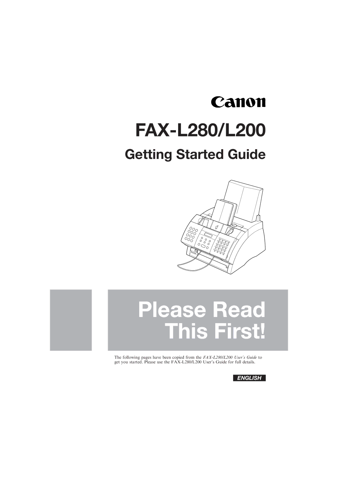 Canon L200 manual Please Read This First 