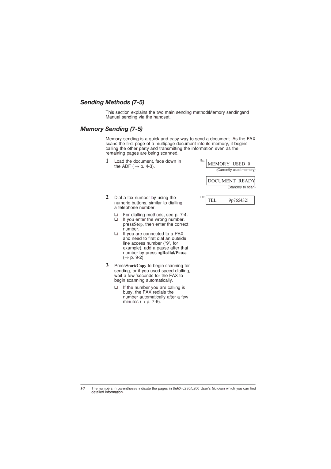 Canon L200 manual Sending Methods, Memory Sending 