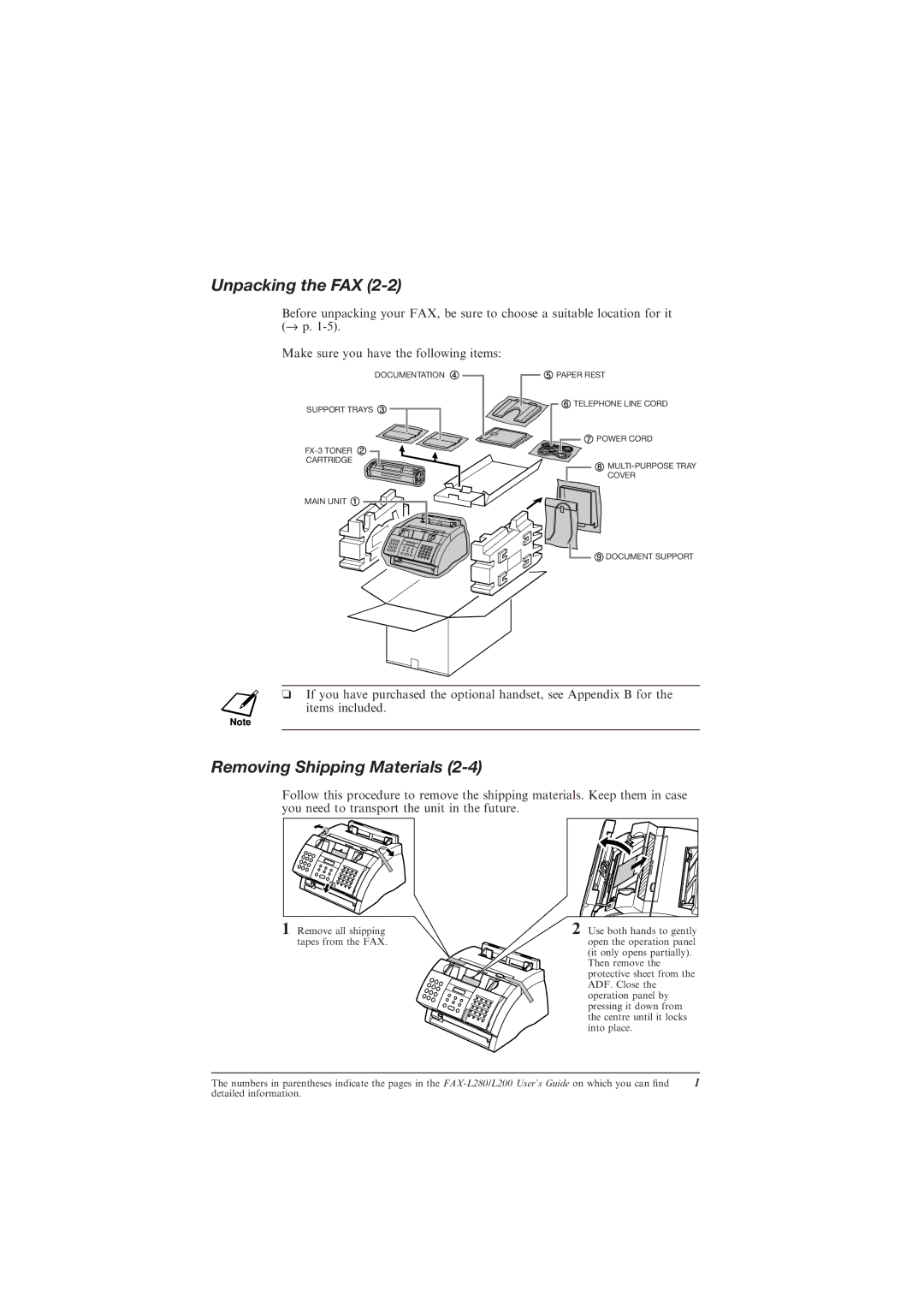 Canon L200 manual Unpacking the FAX, Removing Shipping Materials 