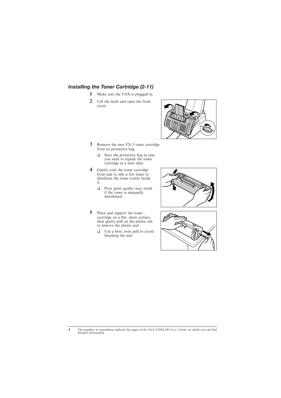 Canon L200 manual Installing the Toner Cartridge 