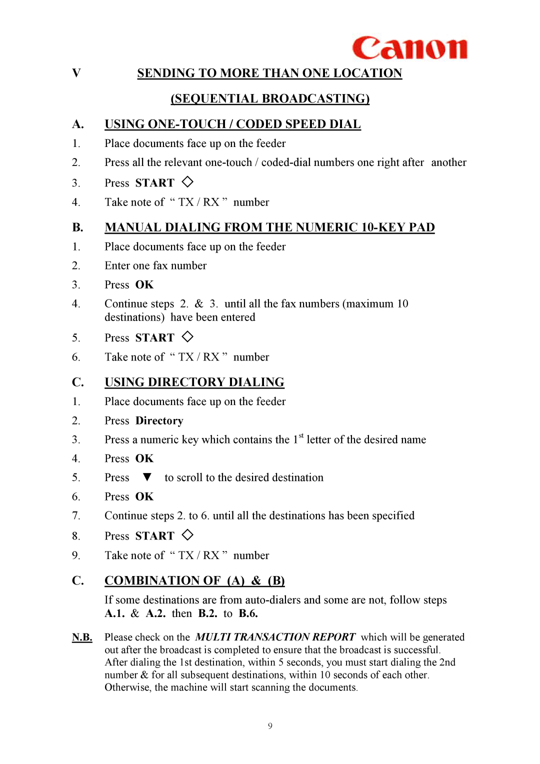 Canon L2000 manual Manual Dialing from the Numeric 10-KEY PAD, Using Directory Dialing, Combination of a & B 