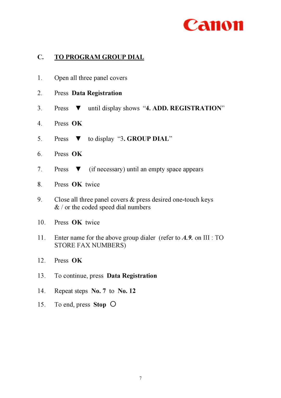 Canon L2000 manual To Program Group Dial 