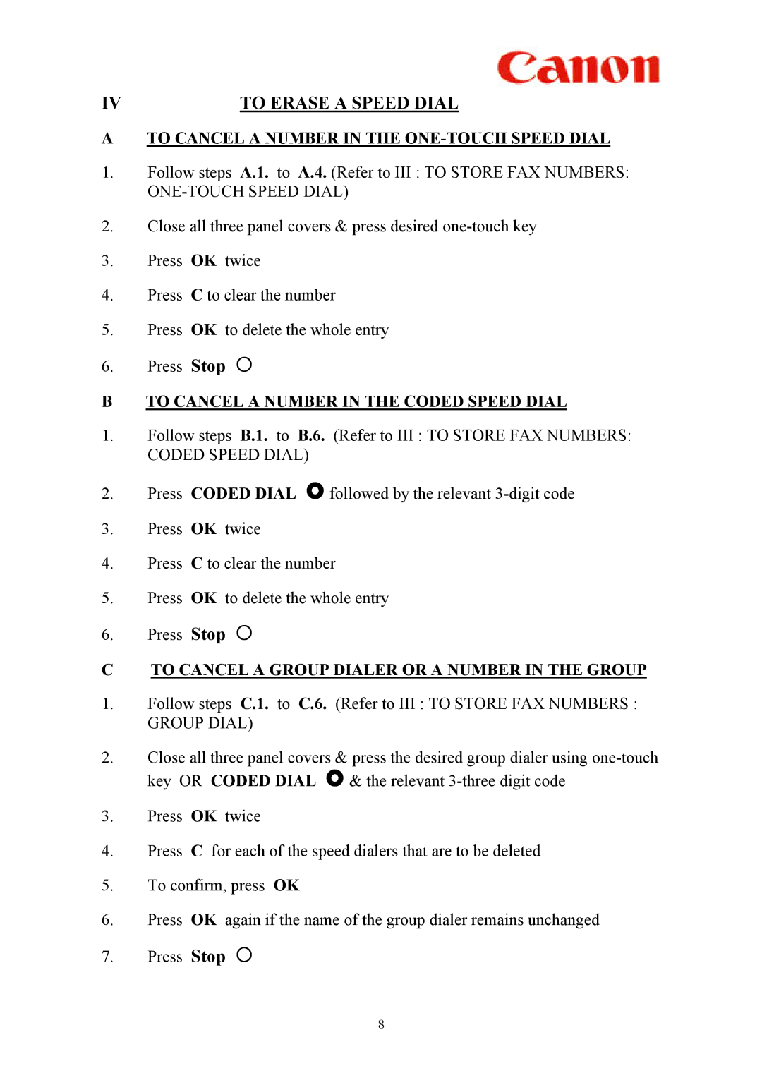 Canon L2000 manual To Erase a Speed Dial 