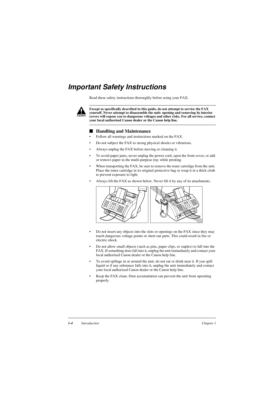 Canon L290, L240 manual Important Safety Instructions, Handling and Maintenance 