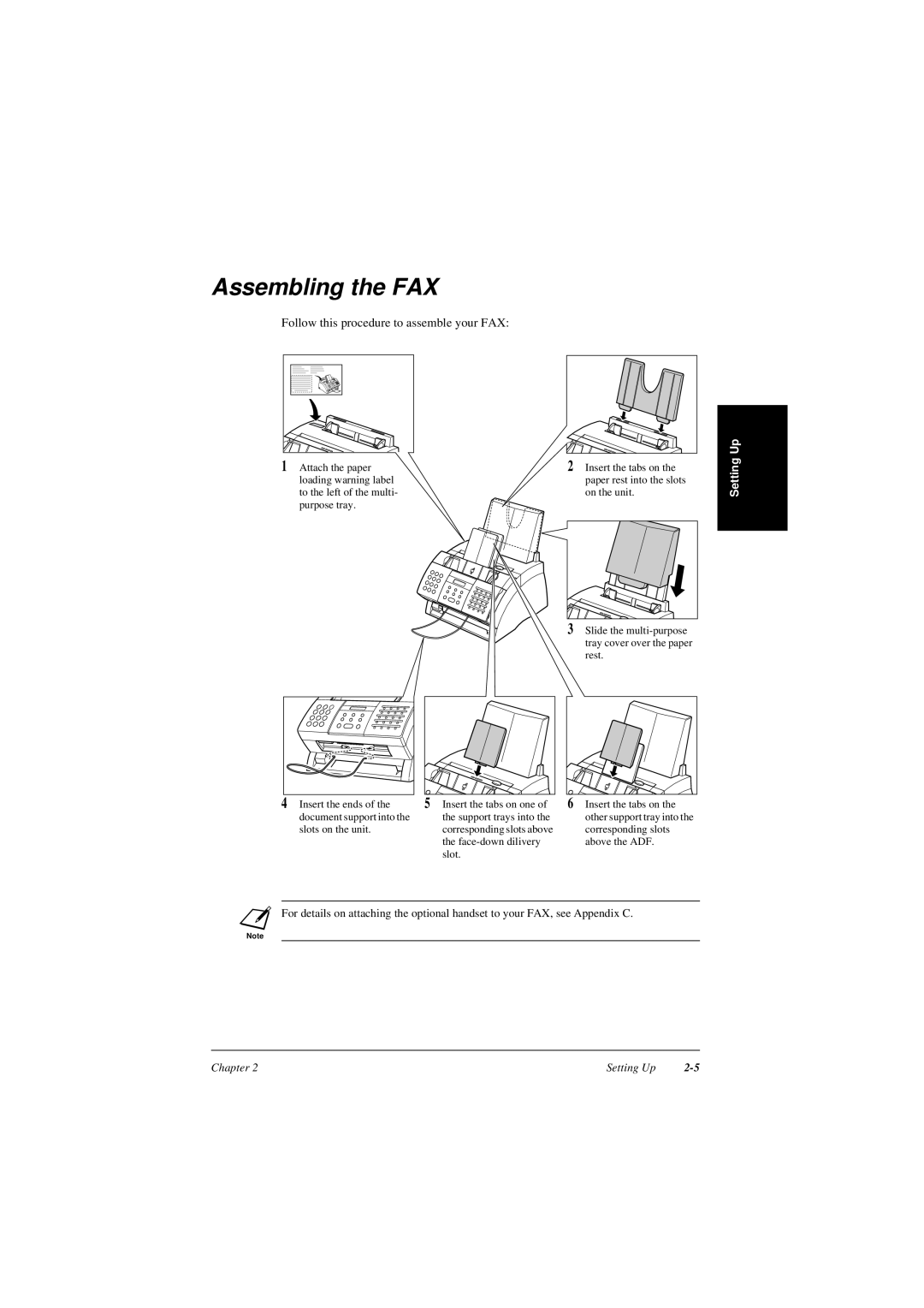 Canon L240, L290 manual Assembling the FAX, Follow this procedure to assemble your FAX, Setting Up, Chapter 