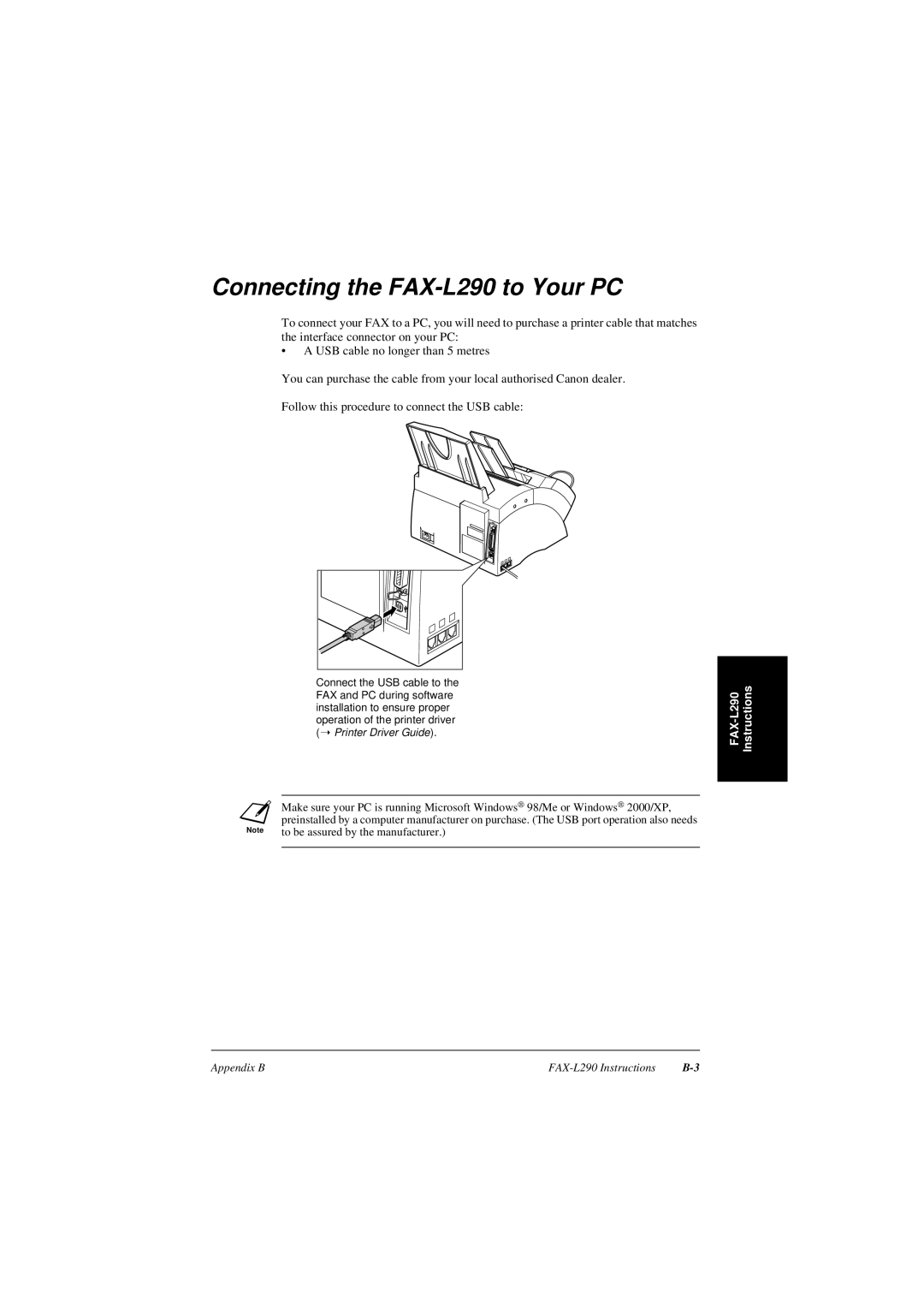 Canon L240 manual Connecting the FAX-L290 to Your PC 