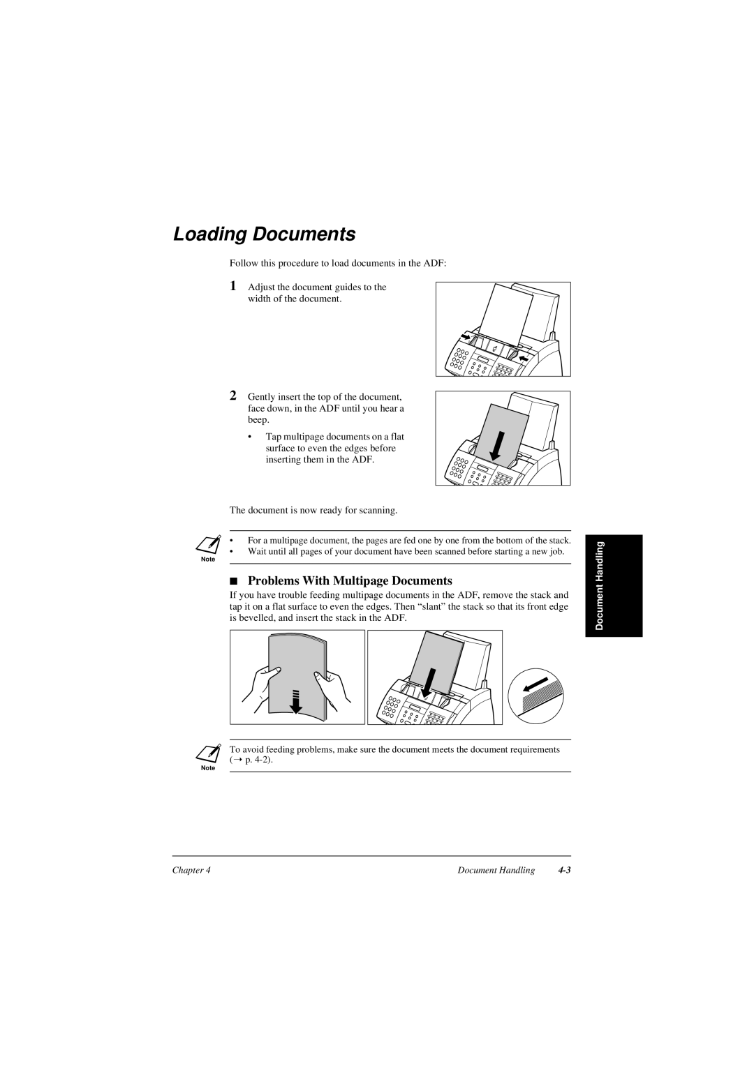 Canon L240, L290 manual Loading Documents, Problems With Multipage Documents 