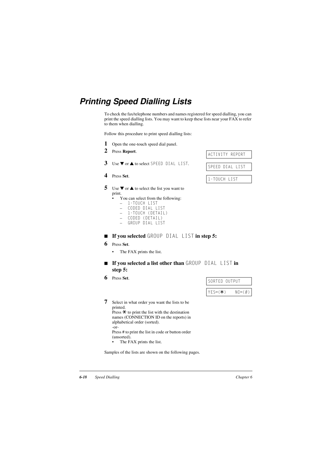 Canon L290, L240 manual Printing Speed Dialling Lists, Coded, Groupdiallist, Touchdetailail 