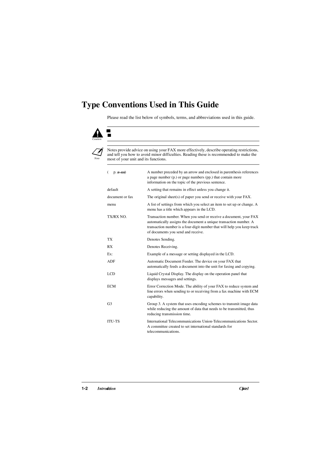 Canon L290, L240 manual Type Conventions Used in This Guide, TX/RX no 