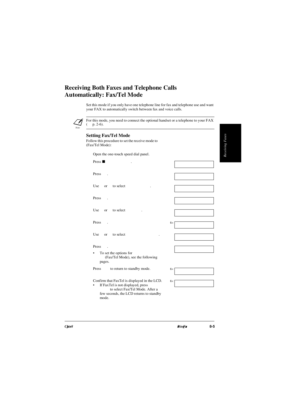 Canon L240, L290 manual Setting Fax/Tel Mode 