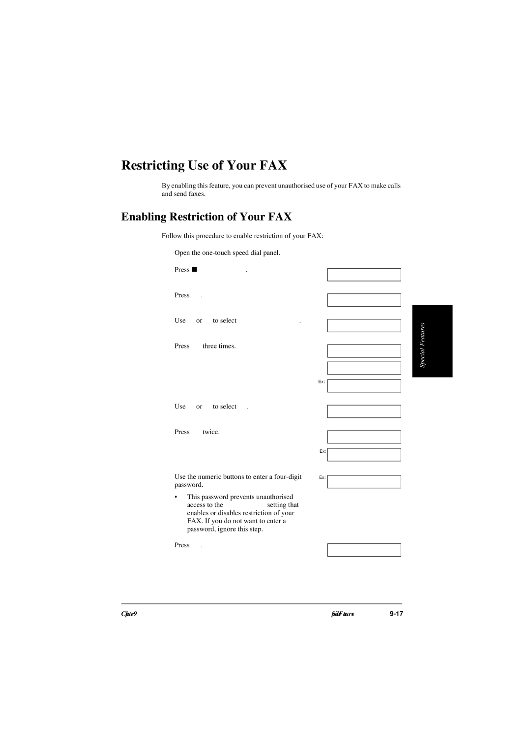 Canon L240, L290 manual Restricting Use of Your FAX, Enabling Restriction of Your FAX 