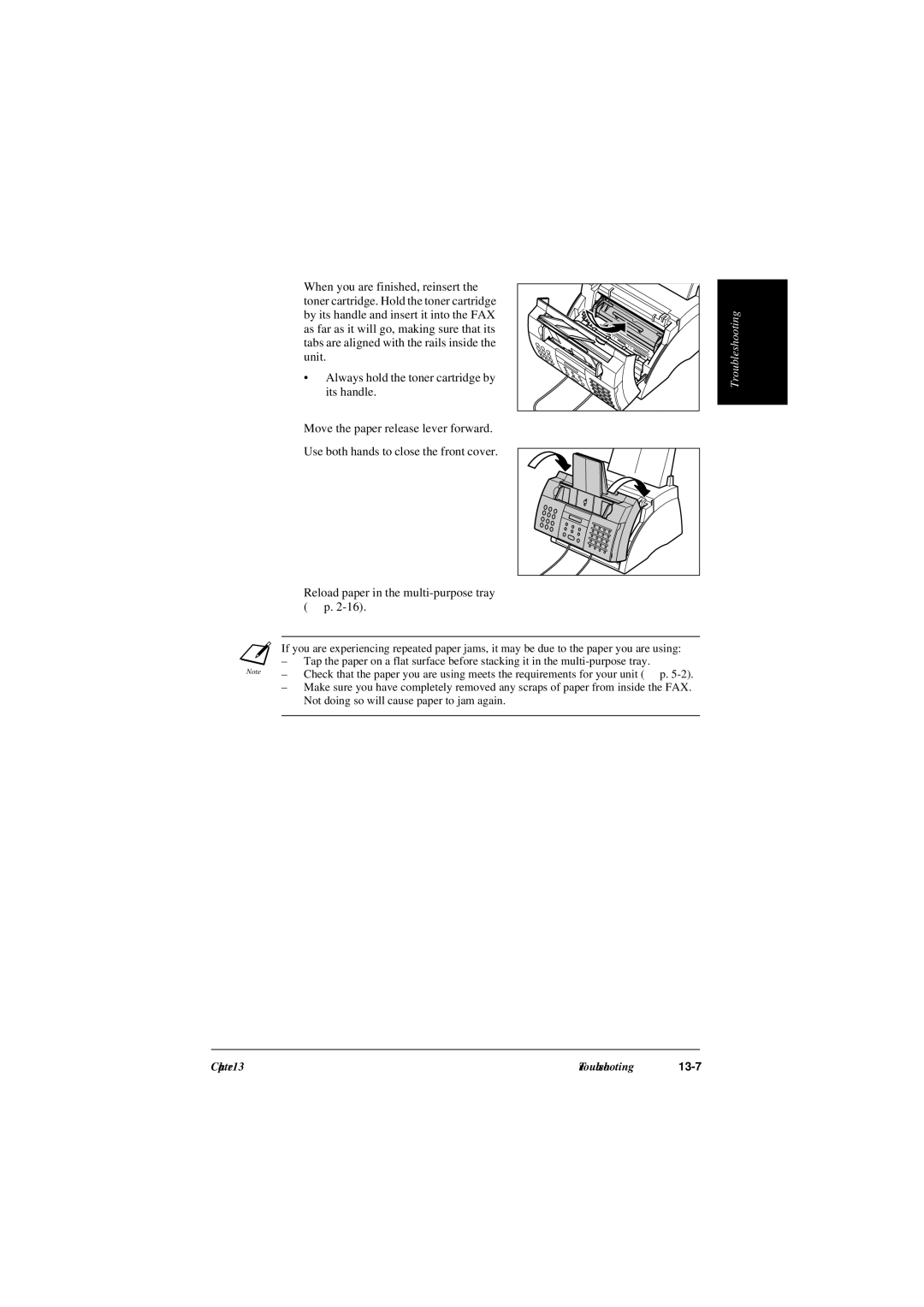 Canon L240, L290 manual Reload paper in the multi-purpose tray 