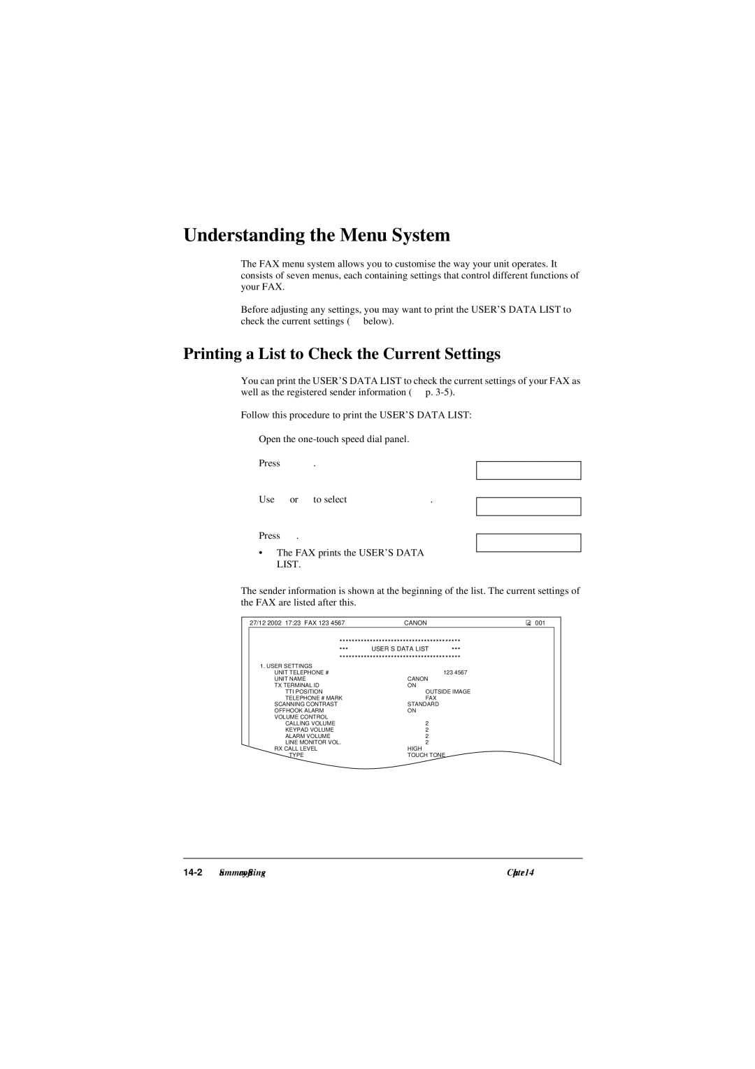 Canon L290, L240 manual Understanding the Menu System, Printing a List to Check the Current Settings 