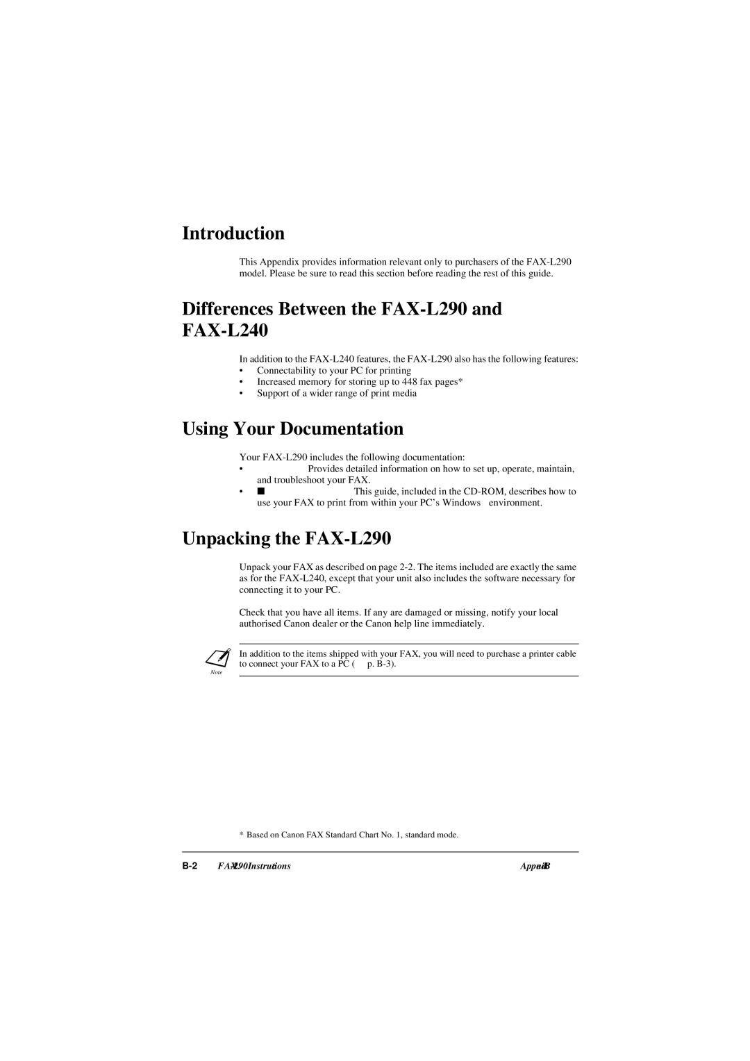 Canon Introduction, Differences Between the FAX-L290 and FAX-L240, Using Your Documentation, Unpacking the FAX-L290 