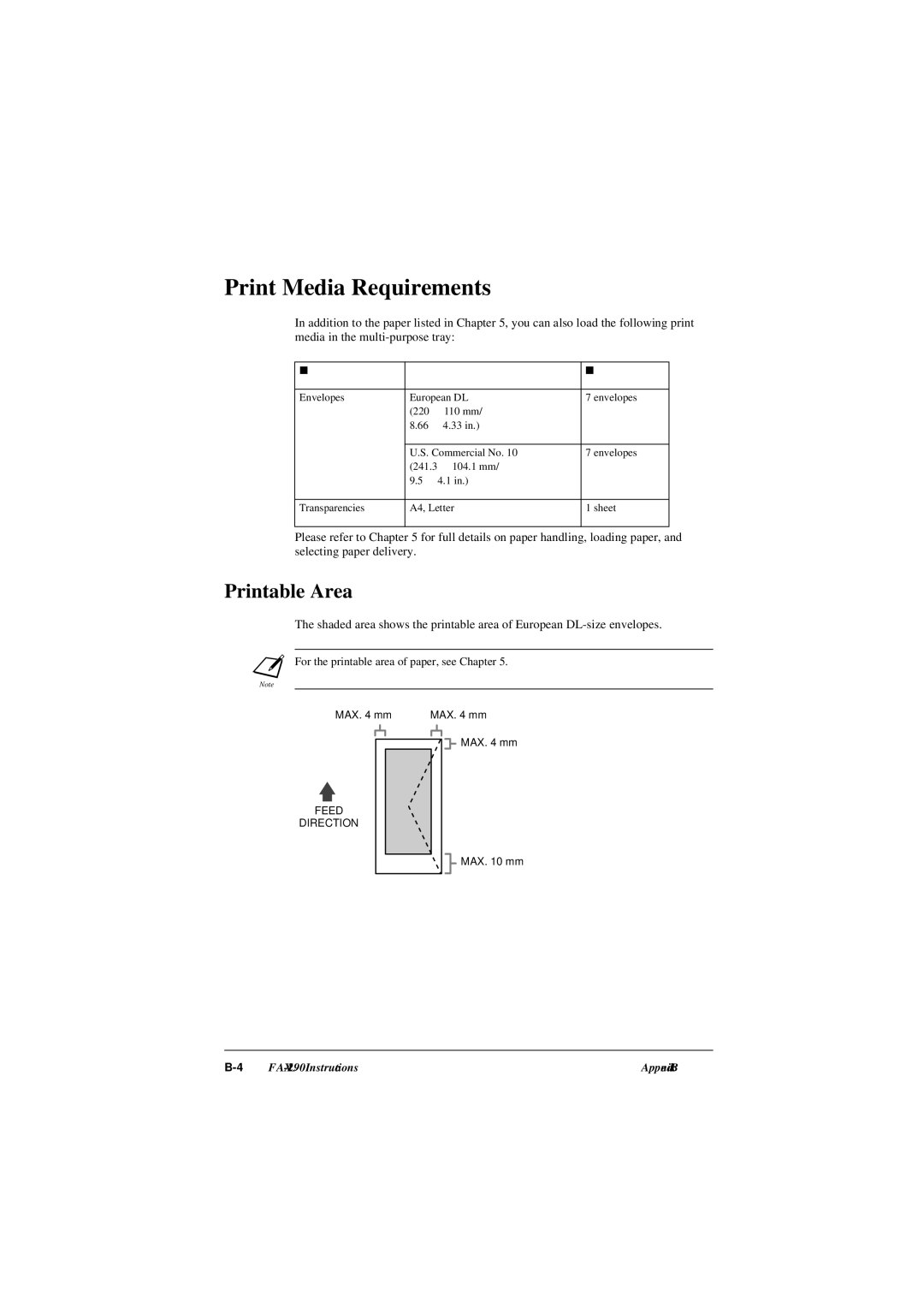 Canon L290, L240 manual Print Media Requirements, Print Media Size Quantity 