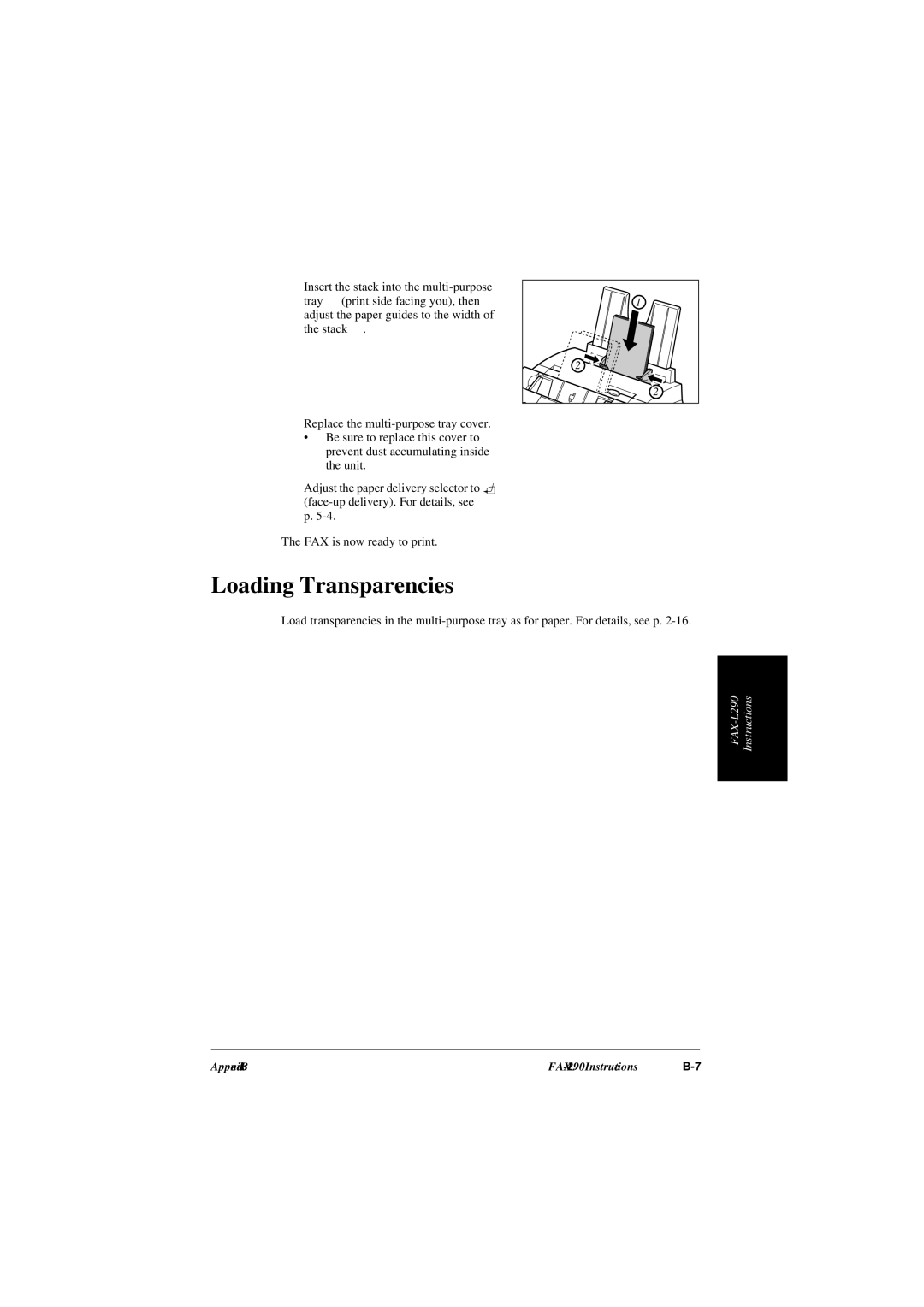 Canon L240, L290 manual Loading Transparencies, FAX is now ready to print 