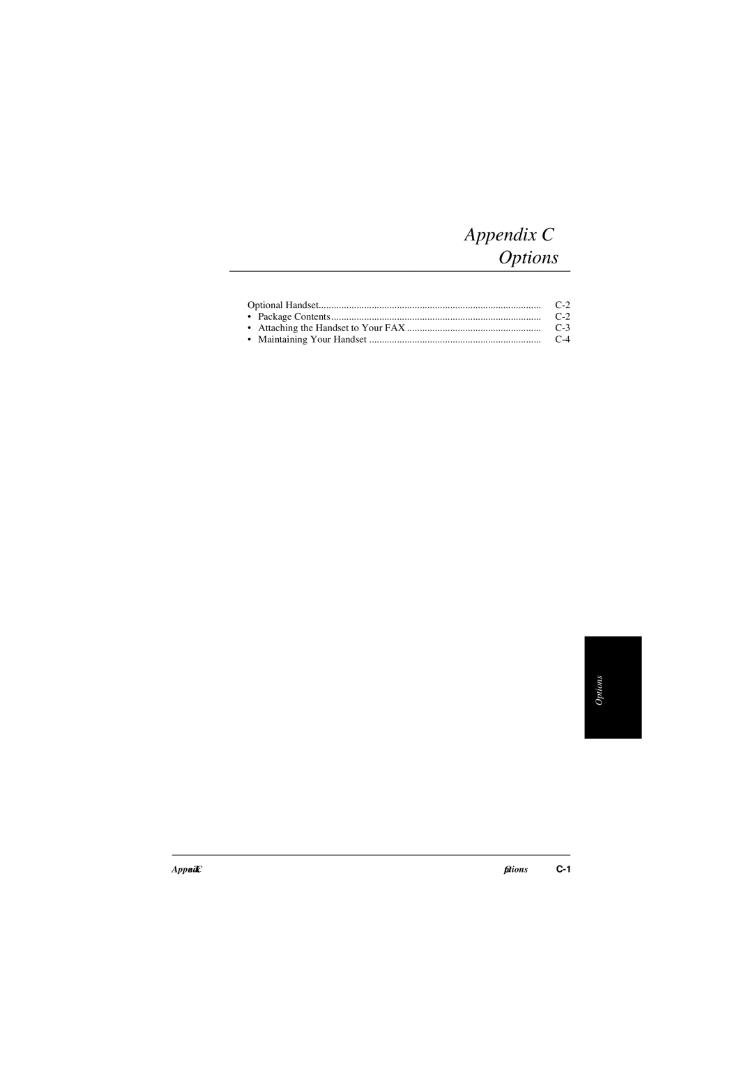 Canon L240, L290 manual Appendix C, Options 