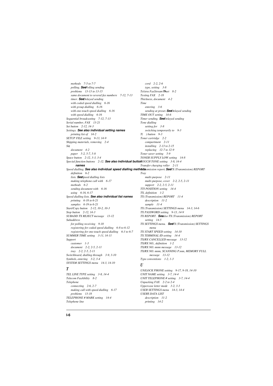 Canon L290, L240 manual Settings. See also individual setting names 