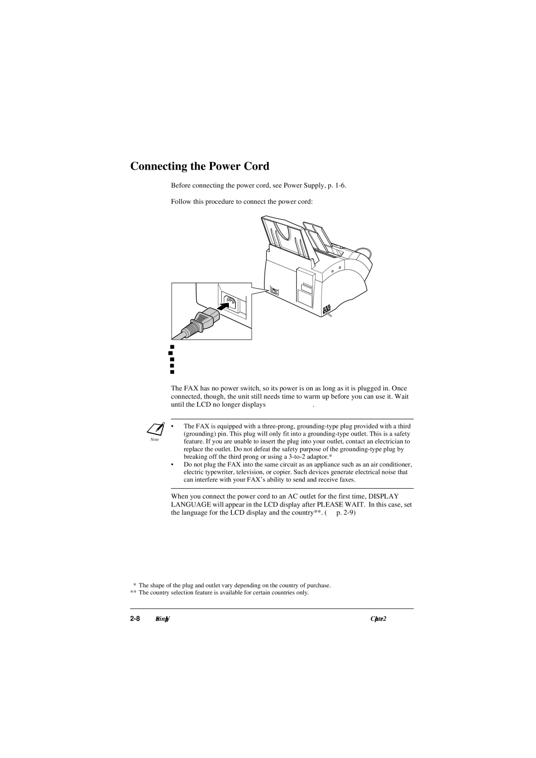 Canon L290, L240 manual Connecting the Power Cord 