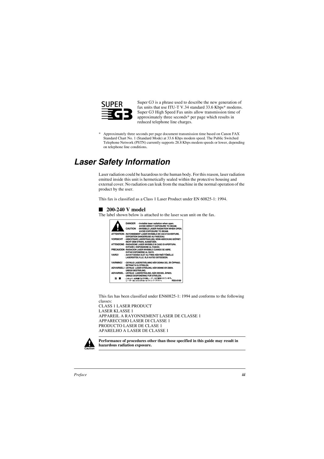 Canon L240, L290 manual Laser Safety Information, Model 