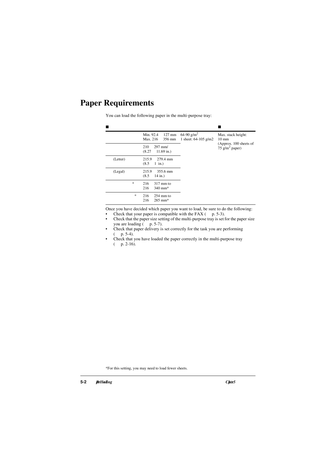 Canon L290, L240 manual Paper Requirements, You can load the following paper in the multi-purpose tray 