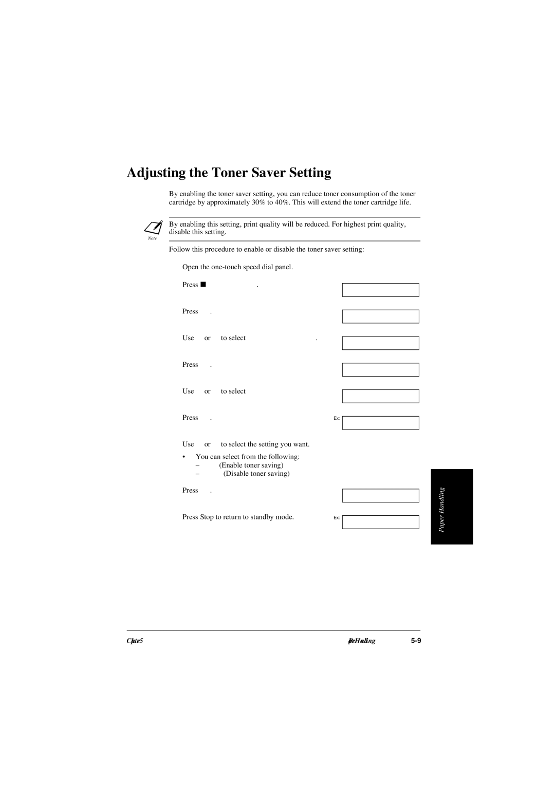 Canon L240, L290 manual Adjusting the Toner Saver Setting, Use or to select the setting you want 