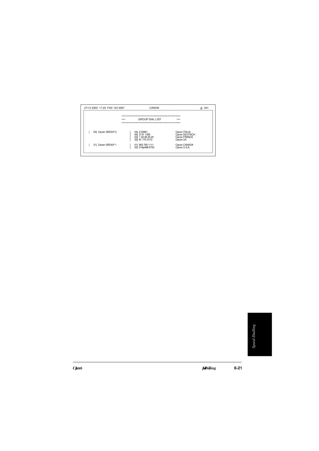 Canon L240, L290 manual Group Dial List 