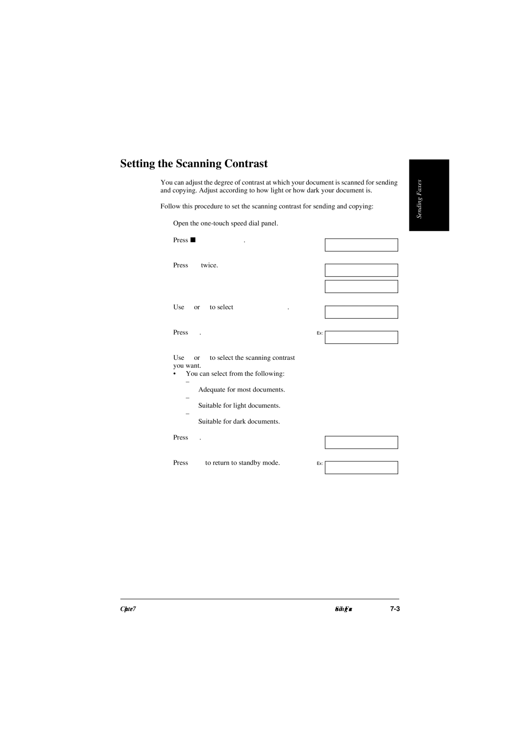 Canon L240, L290 manual Setting the Scanning Contrast, Adequate for most documents, Suitable for light documents 