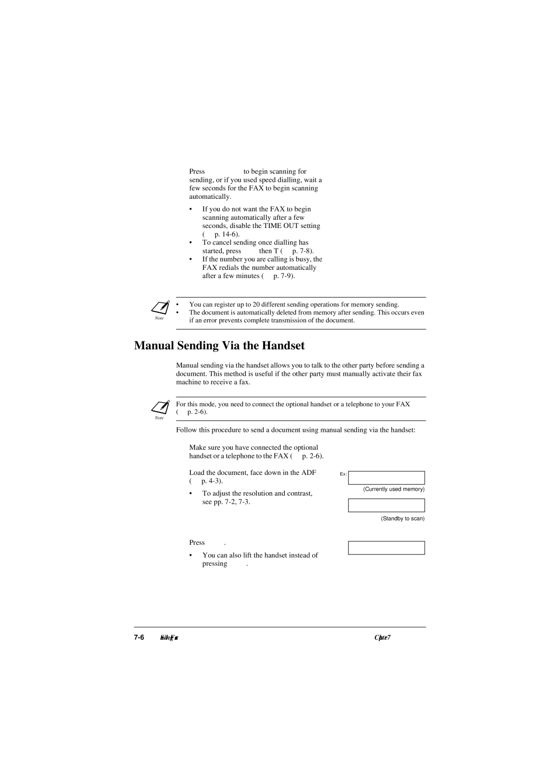 Canon L290, L240 manual Manual Sending Via the Handset, See pp -2 