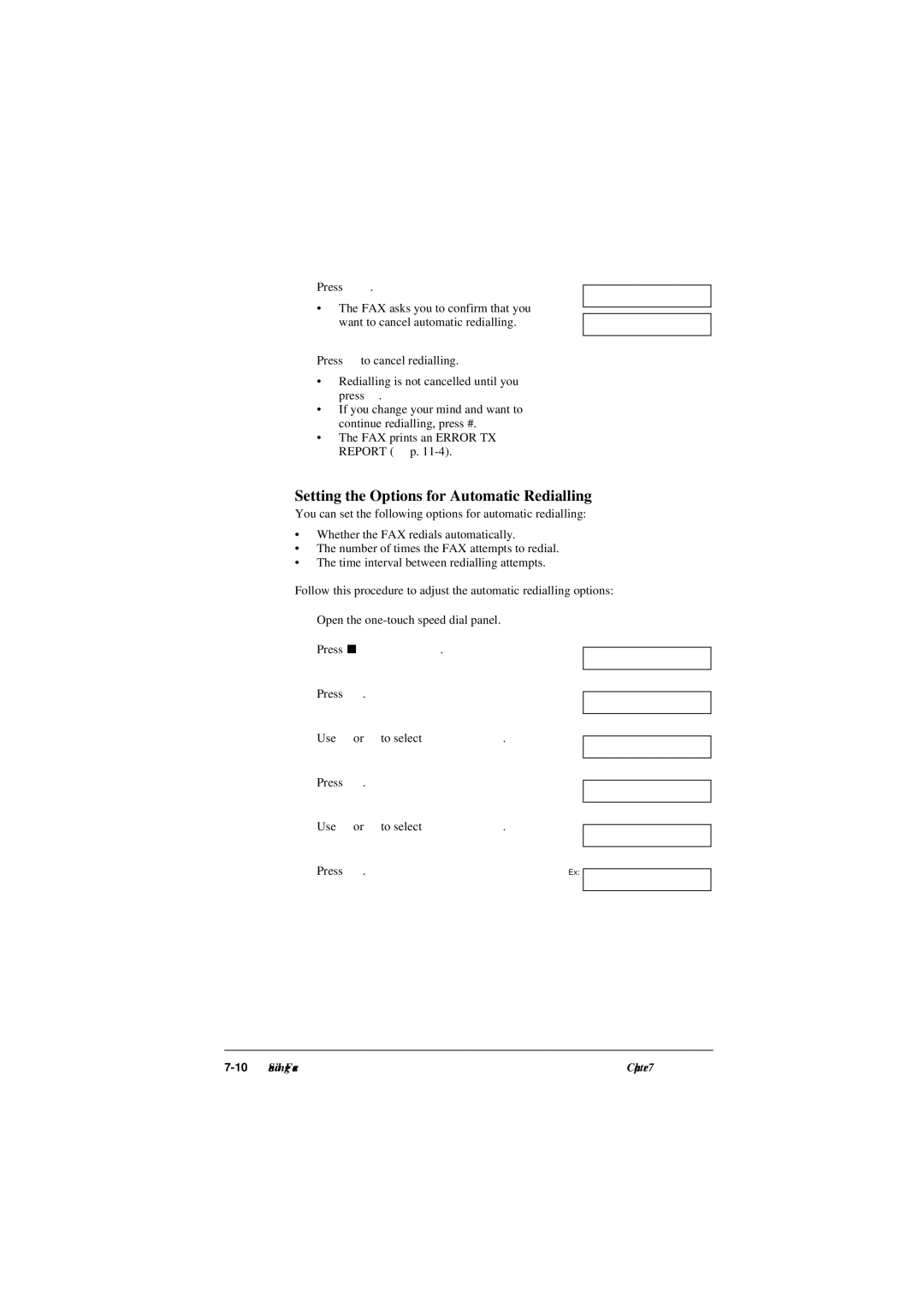 Canon L290, L240 manual Setting the Options for Automatic Redialling 