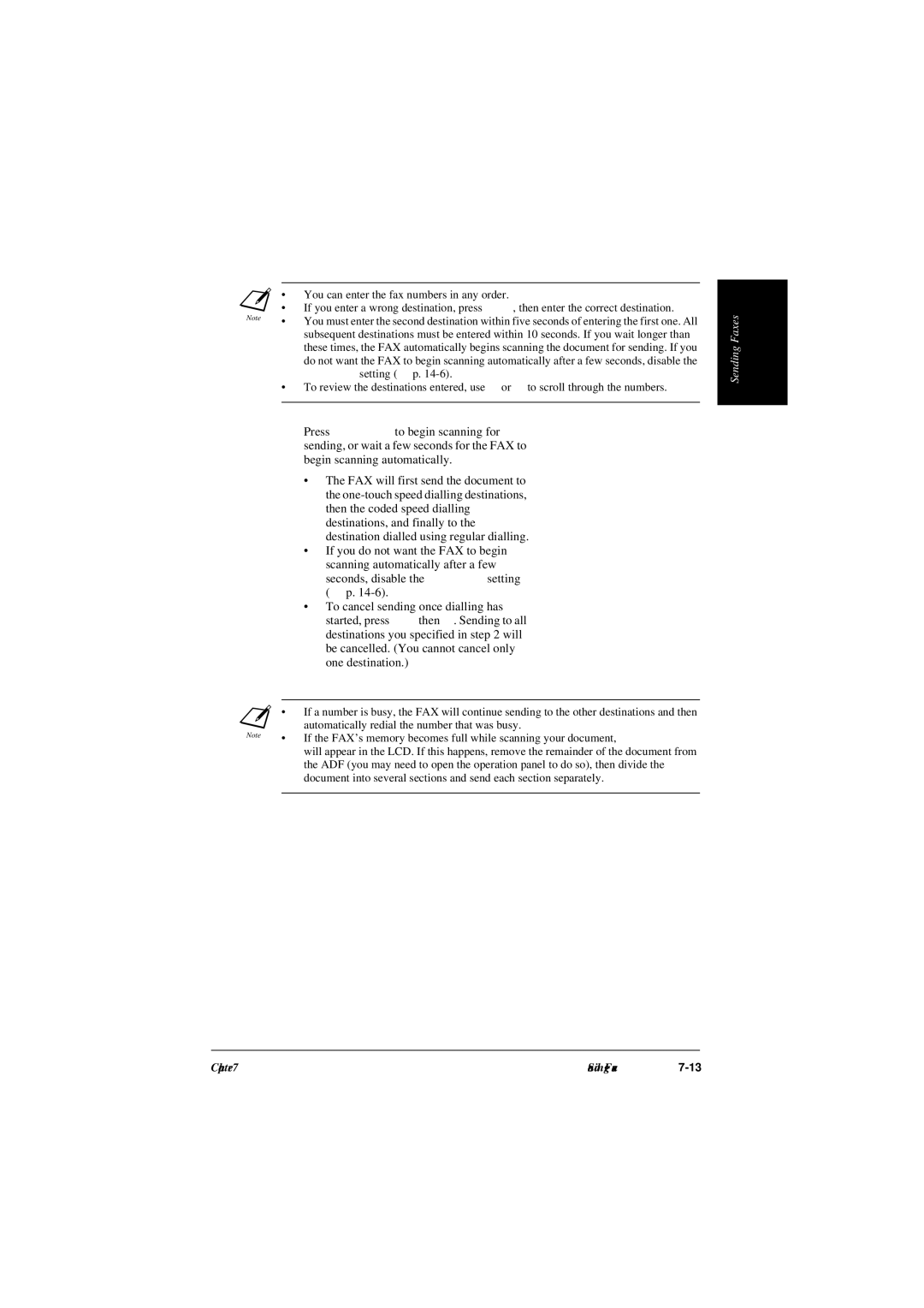 Canon L240, L290 Press Start/Copy to begin scanning for, Sending, or wait a few seconds for the FAX to, One destination 