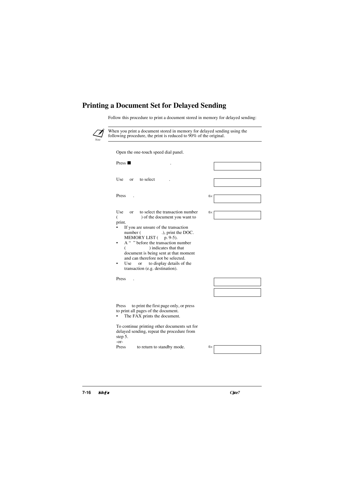 Canon L290, L240 manual Printing a Document Set for Delayed Sending 