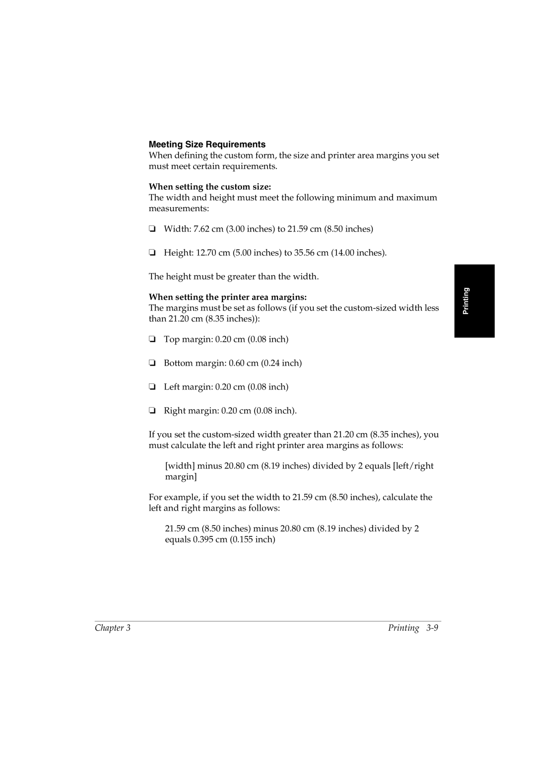 Canon L290 manual When setting the custom size, When setting the printer area margins 